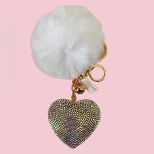 Heart bling Pom Pom keychain
